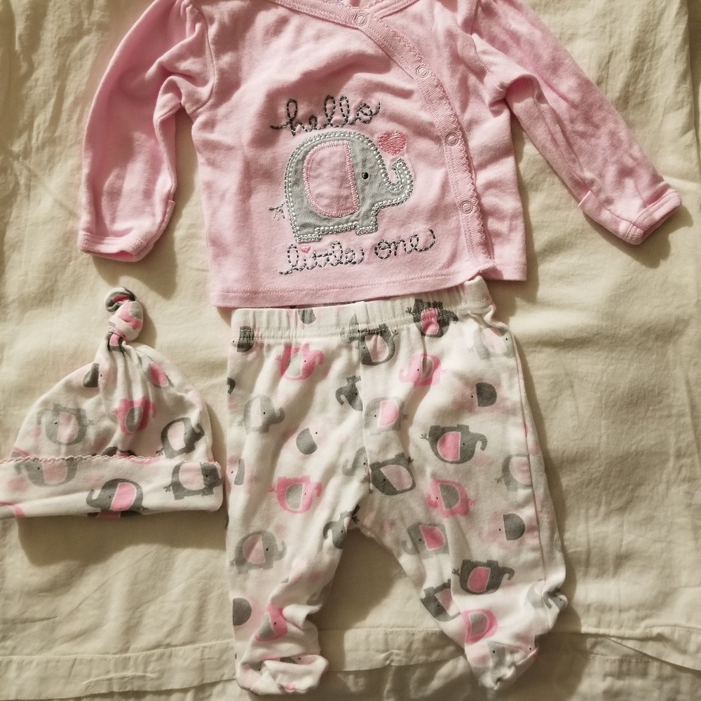 Baby Girl 3 Piece Side Snap Shirt, Pants w/Cap